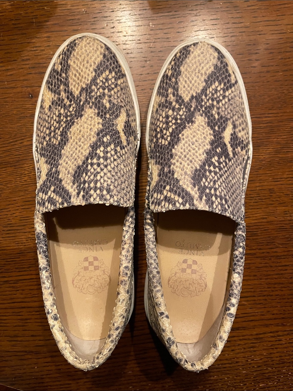 Vince Camuto Beige and Brown Snake Print Slip-On Sneakers 8.5